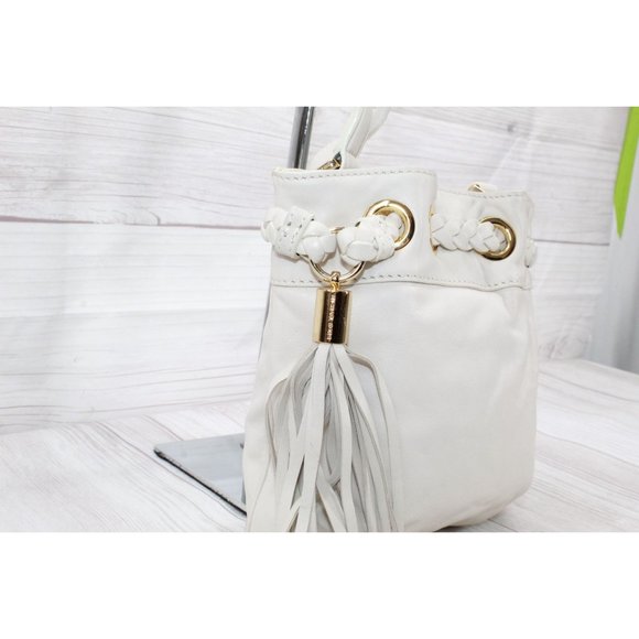 Michael Michael Kors White Soft Leather Braided Grommet Tassel Crossbody - Picture 5 of 9